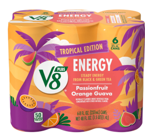 V8 +Energy Passionfruit Orange Guava Juice Energy Drink, 8 fl oz Can, 6 Count
