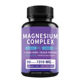 Magnesium Glycinate 1160mg With Aloe Vera, Vitamin D3 & K2 Complex - Supports Stress Relief, Sleep, Muscle, Nerve, Heart & Metabolism - Chelated (Option: 1 PCS)